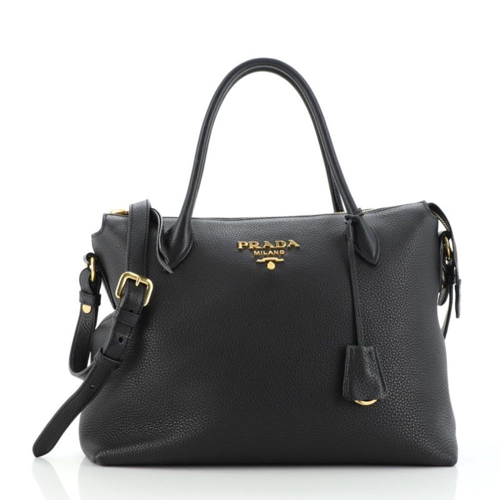 Prada Black Pebbled Leather Satchel with Gold Hardware